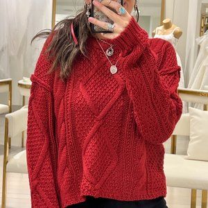 Oversized Red Chunky Knit Sweater